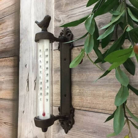 Esschertdesign Öntöttvas hőmérő madaras